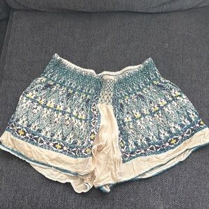 Women's Patterned Shorts in Cream and Green, Tribal Pattern, Free People (small)